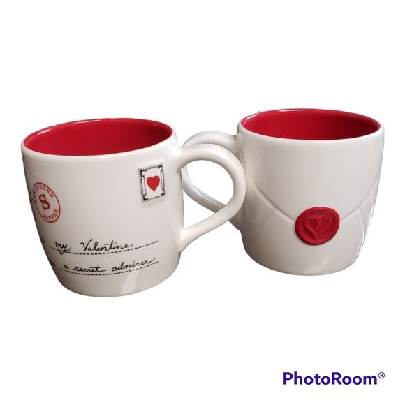 Starbucks Other - Starbucks 2010 Valentine's Coffee Mugs Set of 2 Secret Admirer Envelope Stamp